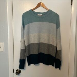 Time and Tru Women's Striped Crewneck Sweater - Teal, Gray, Navy